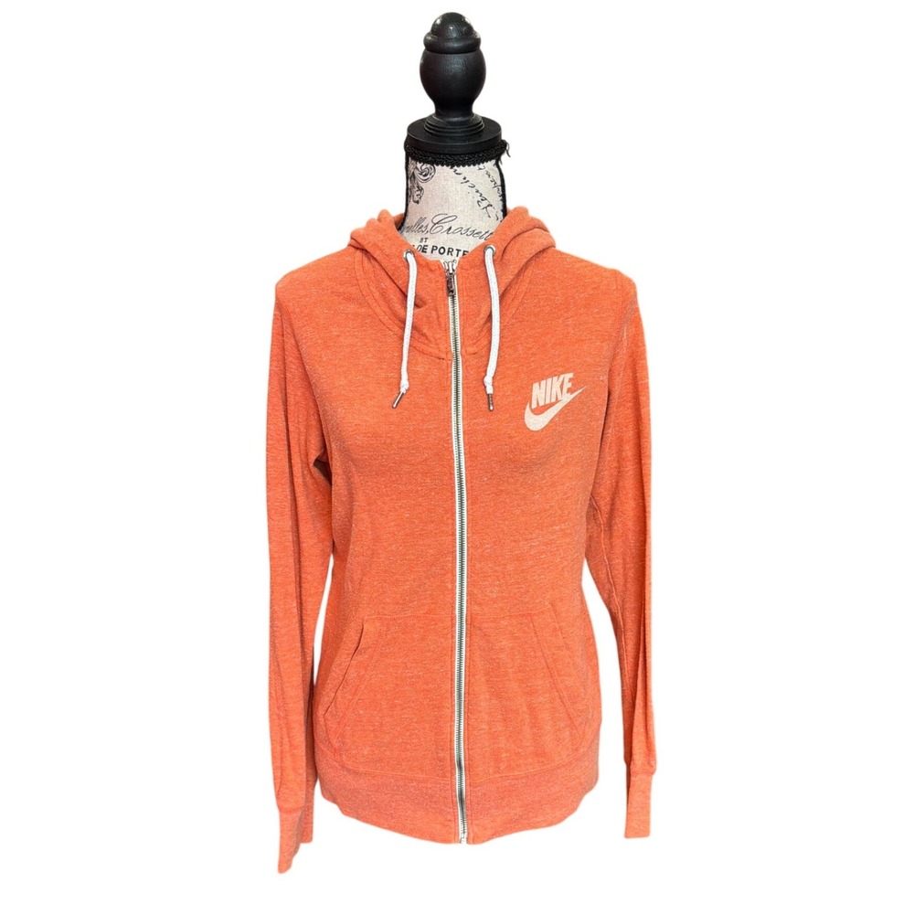 Nike‎ Womens Full Zip Hoodie Orange Heathered Logo Sweatshirt Large RN56323